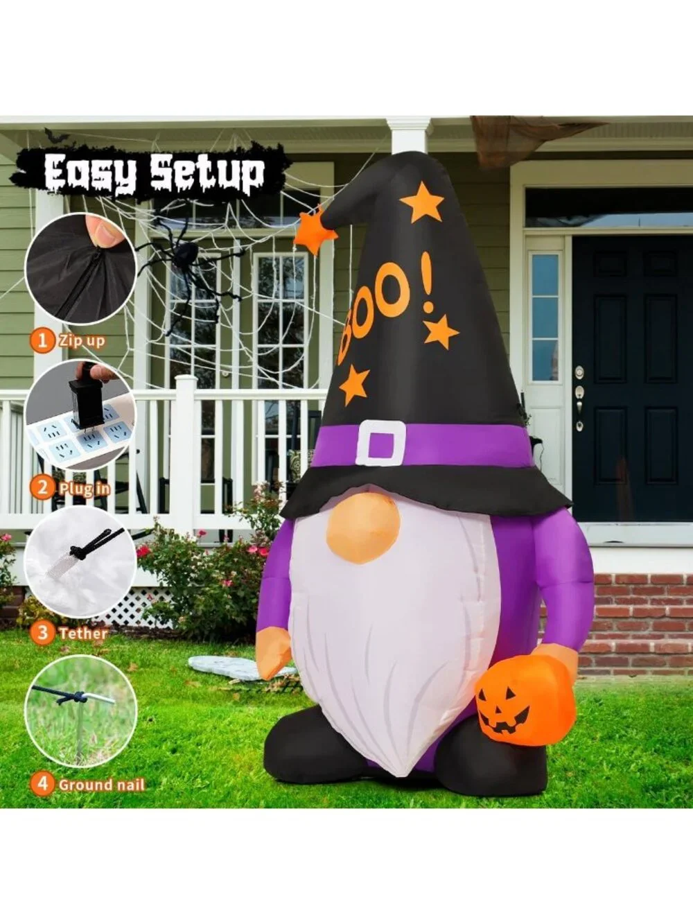 Cute Halloween Gnomes Inflatable Yard Decor - 5 FT LED Pumpkin Blow Up for